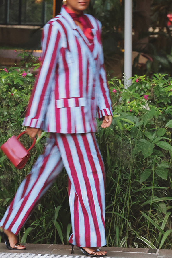 Vintage Striped Peak Collar Blazer & Pants Set