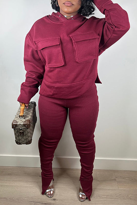 Casual Flap Pocket Hoodie & Leggings Set