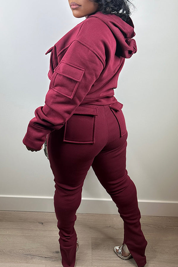 Casual Flap Pocket Hoodie & Leggings Set