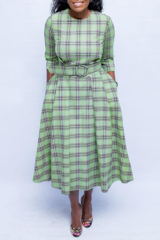 Casual Plaid Round Neck A-line Dress