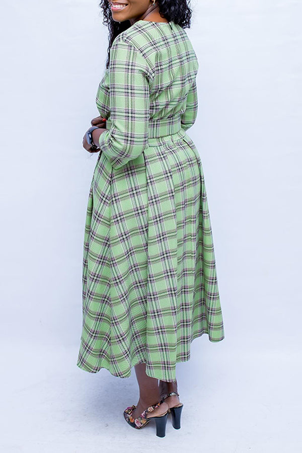 Casual Plaid Round Neck A-line Dress