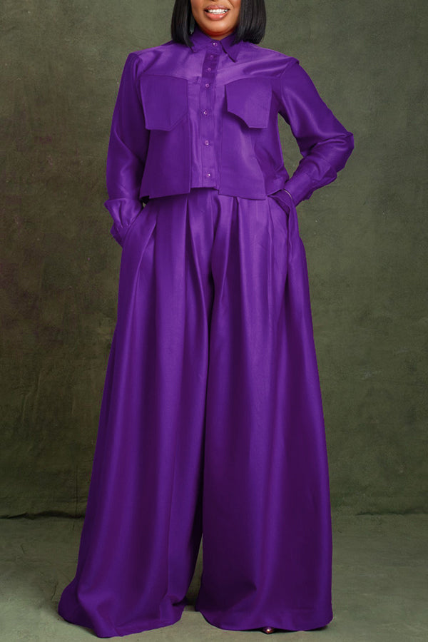 Cozy Solid Blouse & Wide Leg Pants Set