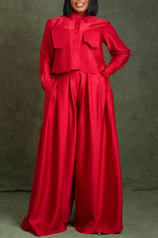 Cozy Solid Blouse & Wide Leg Pants Set