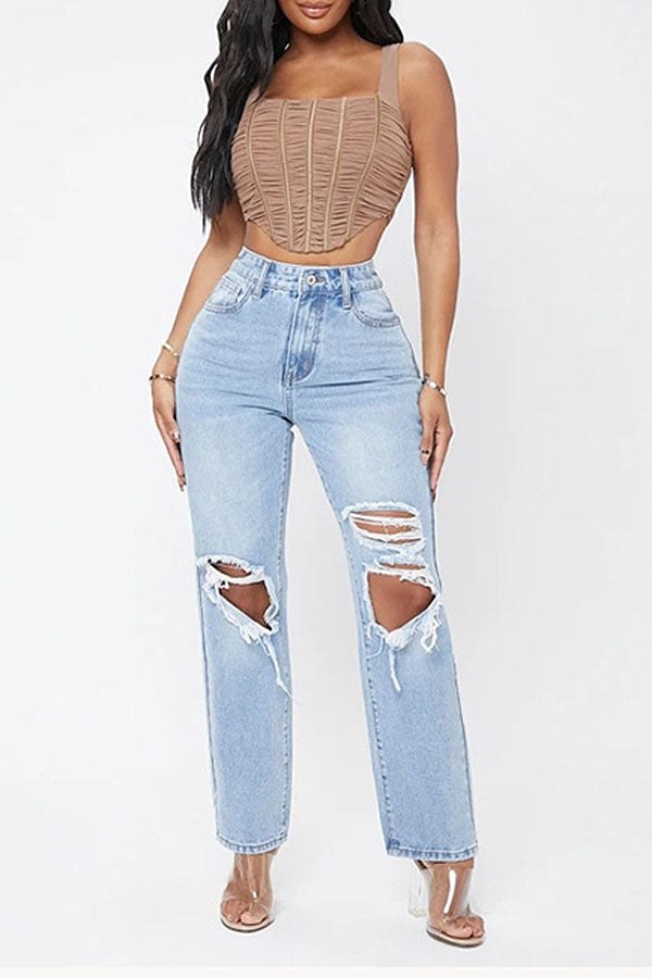 Chic High Waist Ripped Jeans