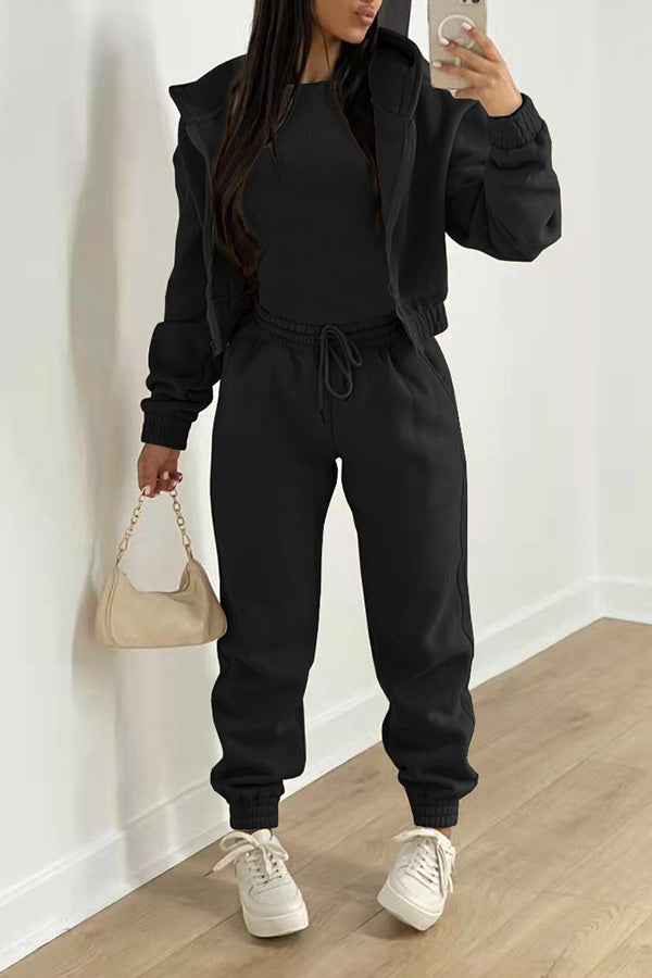 Casual Solid Color Hoodie & Pants Set