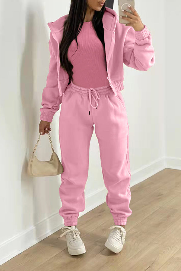 Casual Solid Color Hoodie & Pants Set