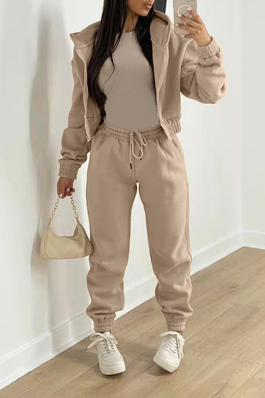 Casual Solid Color Hoodie & Pants Set