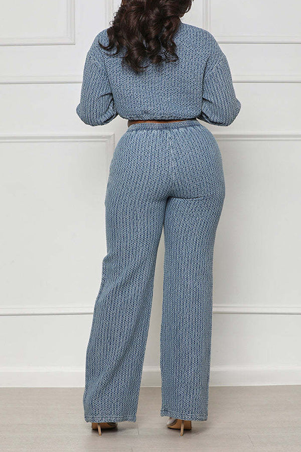 Versatile Drawstring Denim Top & Pants Set