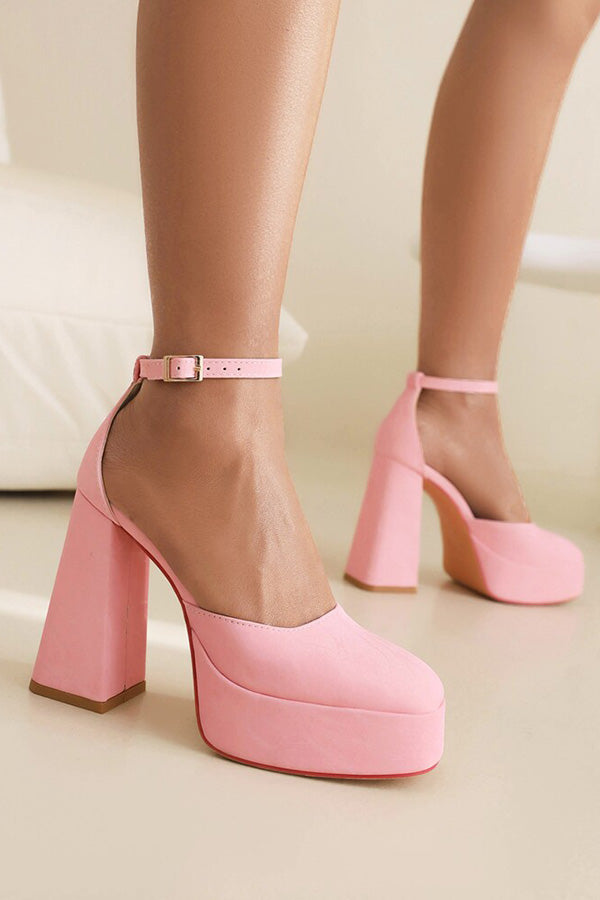 Chic Versatile Round Toe Chunky High Heels