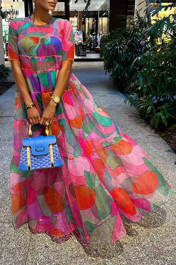 Fruit Print Swing Maxi Dress