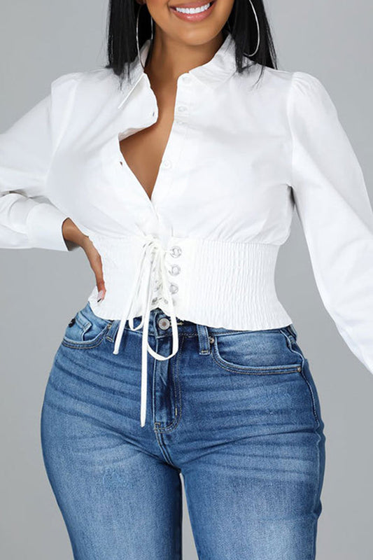 Lace Up Corset Waist Blouse