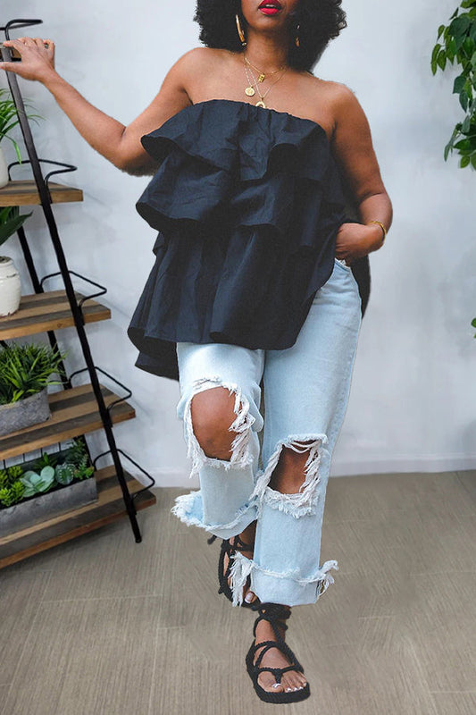 Women's  Off Shoulder Sleeveless Layered Ruffle top