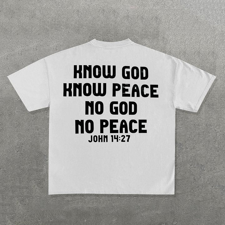 Vercoo Vintage Know God Know Peace No God No Peace Graphic Cotton Short Sleeve T-Shirt