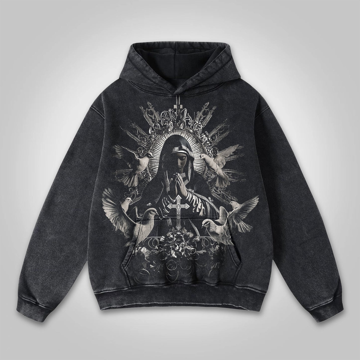 Vercoo Virgin Mary Praying Washed Pocket Hoodie