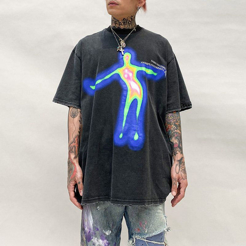 Vintage Alien Print Graphic Acid Washed Essential T-Shirt