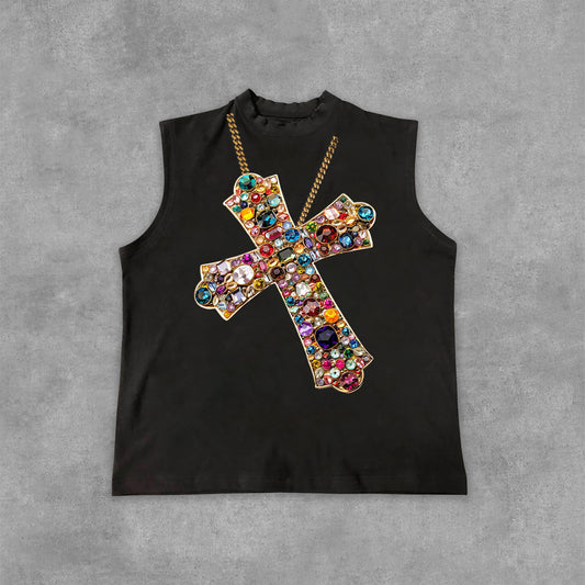 Diamond Cross Graphic Print Cotton Tank Top