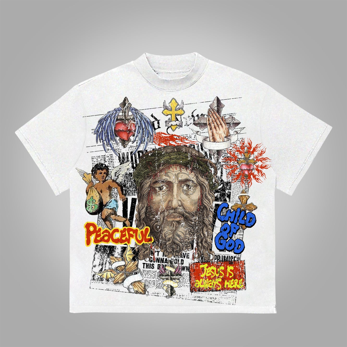 Vercoo Vintage Jesus Cross Child Of God Graphic Print Cotton T-Shirt