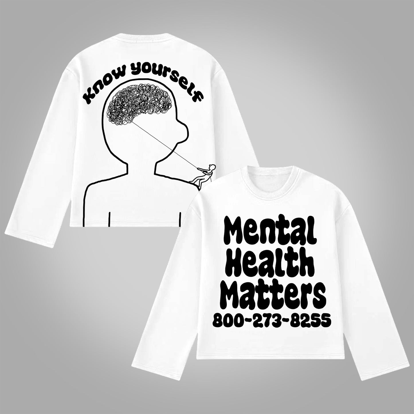 Vercoo Vintage Mental Health Matters Graphic Print Cotton Long Sleeve T-Shirt