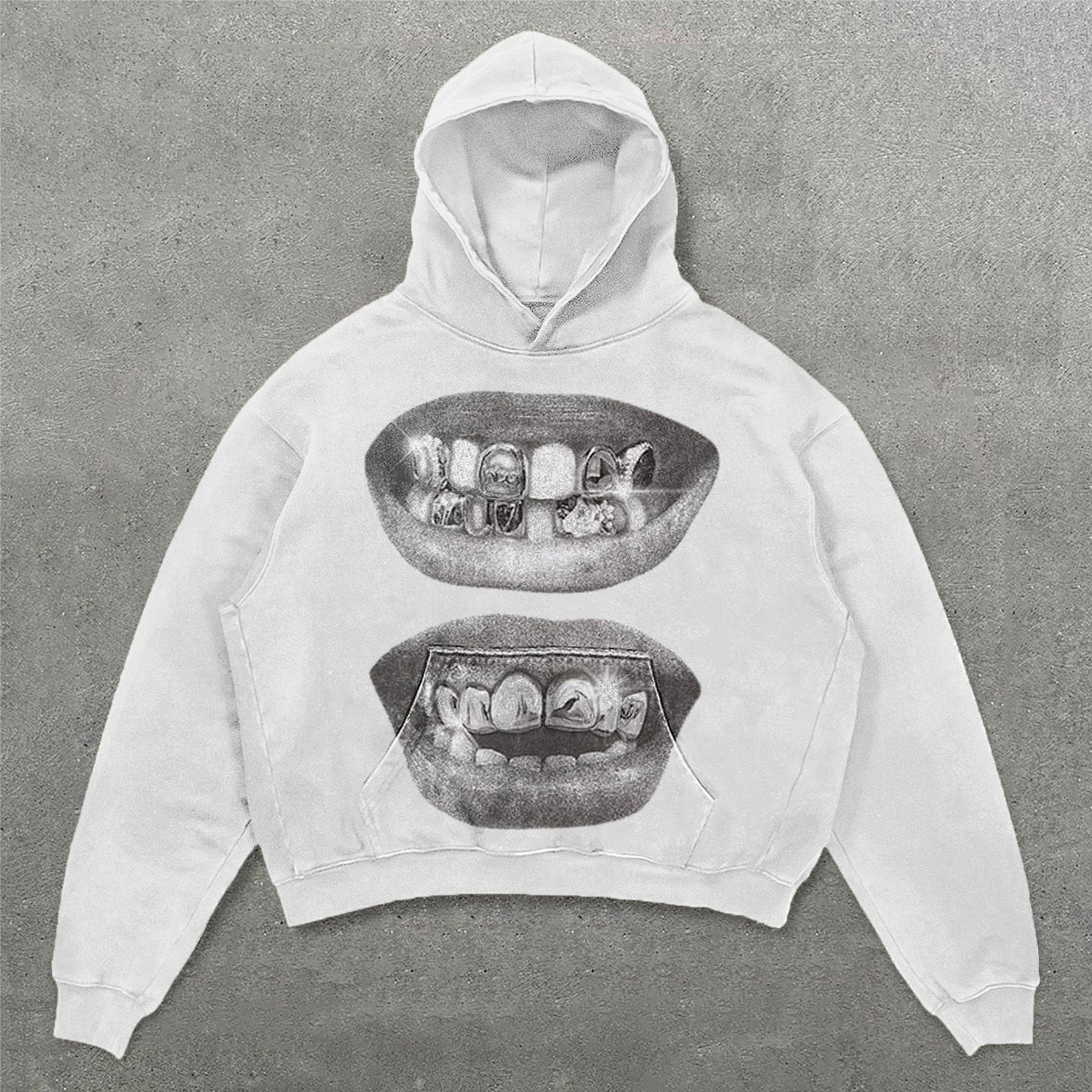 Vercoo Vintage Lips Graphic Print Pocket Hoodie