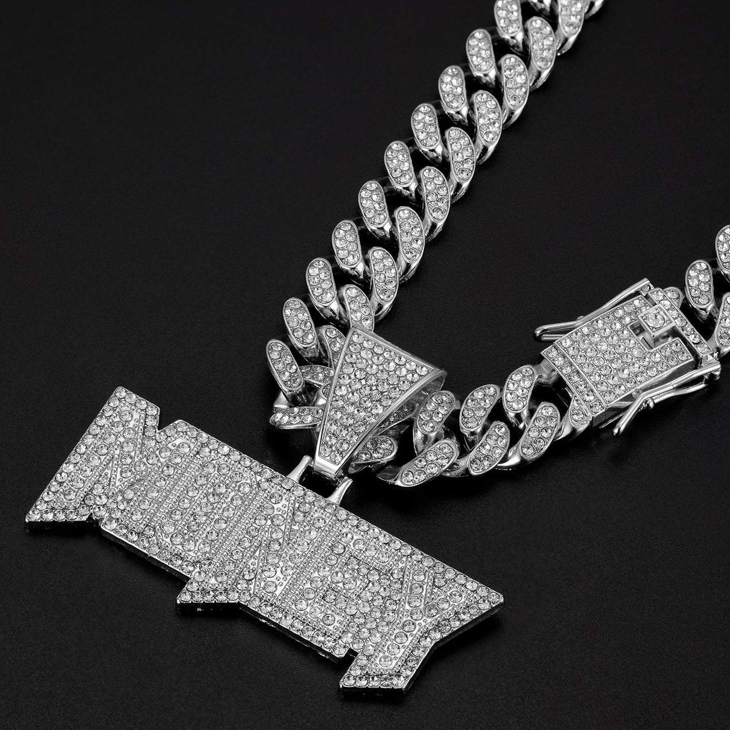 Hip Hop Alloy Diamond Money Letter Pendant Cuban Necklace