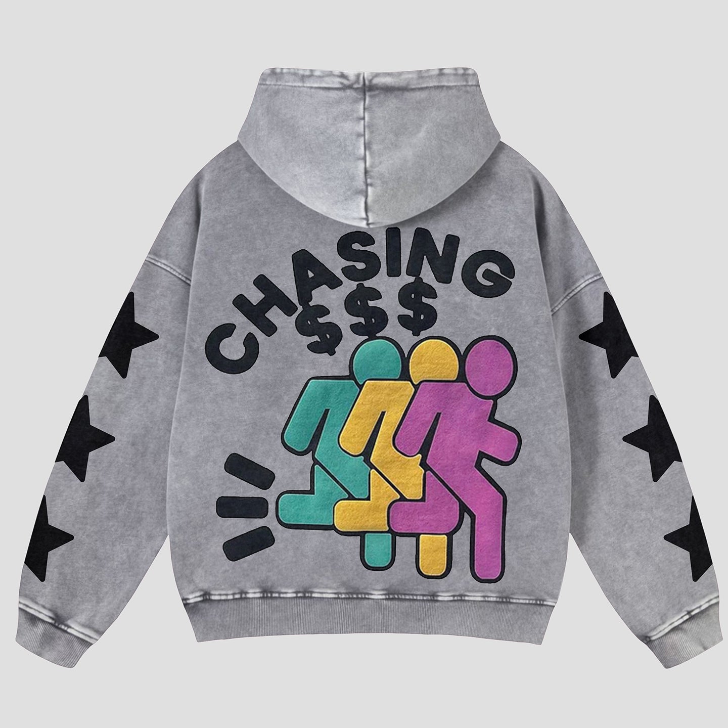 Vintage Chasing Money Graphic Acid Washed Oversized Hoodie