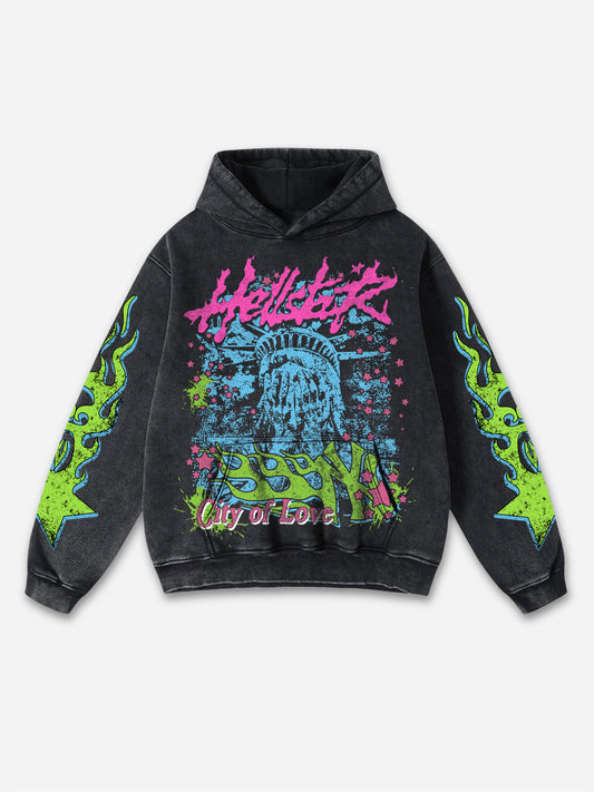 Vintage No Liberty Hellstar Graphic Acid Washed Oversized Hoodie