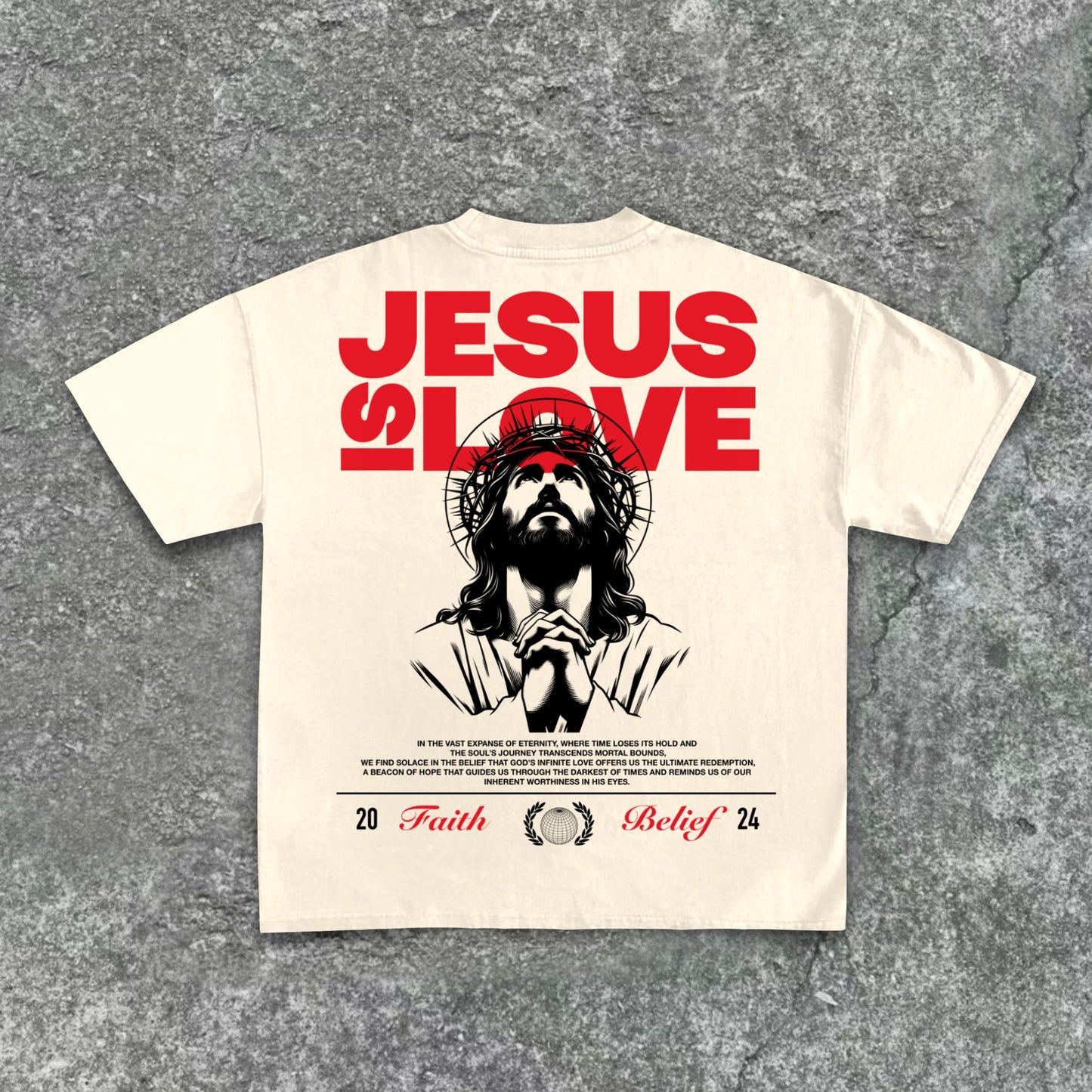 Jesus God Gospel Prayer Letters - Jesus Is Love - Pattern Print Cotton T-Shirt