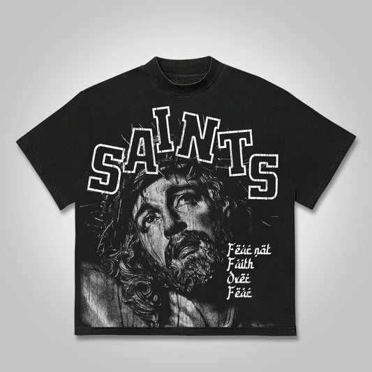 Vercoo Vintage Jesus Saints Faith Graphic T-shirt