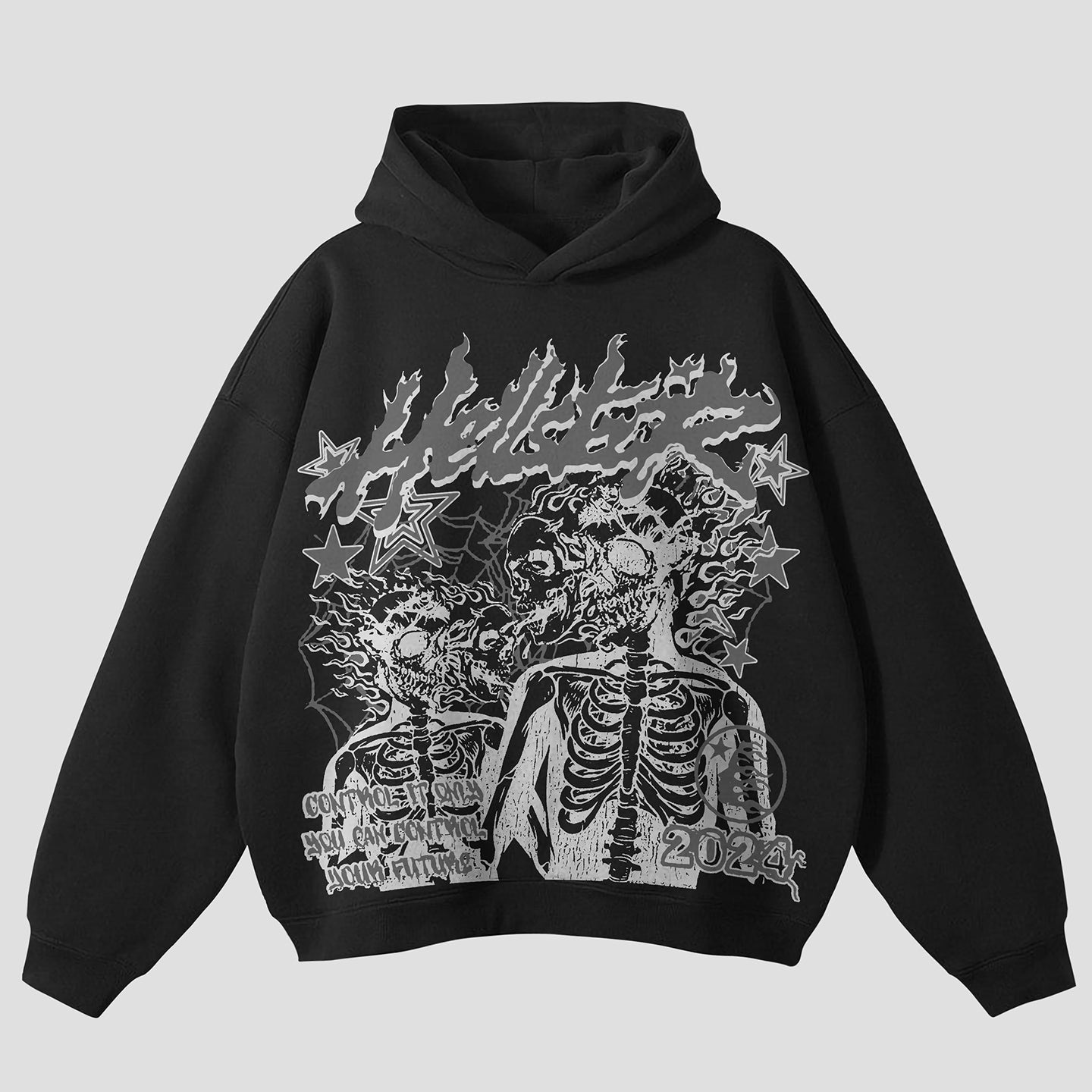 Vintage Personalized Skull In Soul Hell Star Graphic Simple Pocketless Hoodie