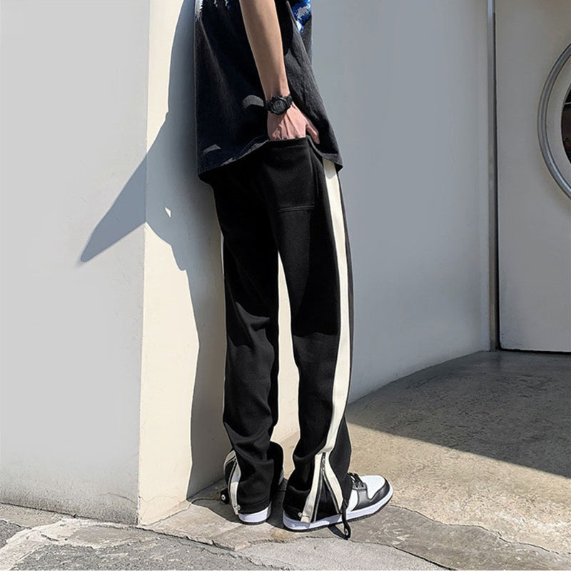 Men's Ins Trendy Patchwork Contrasting Color Zipper Slit Pants