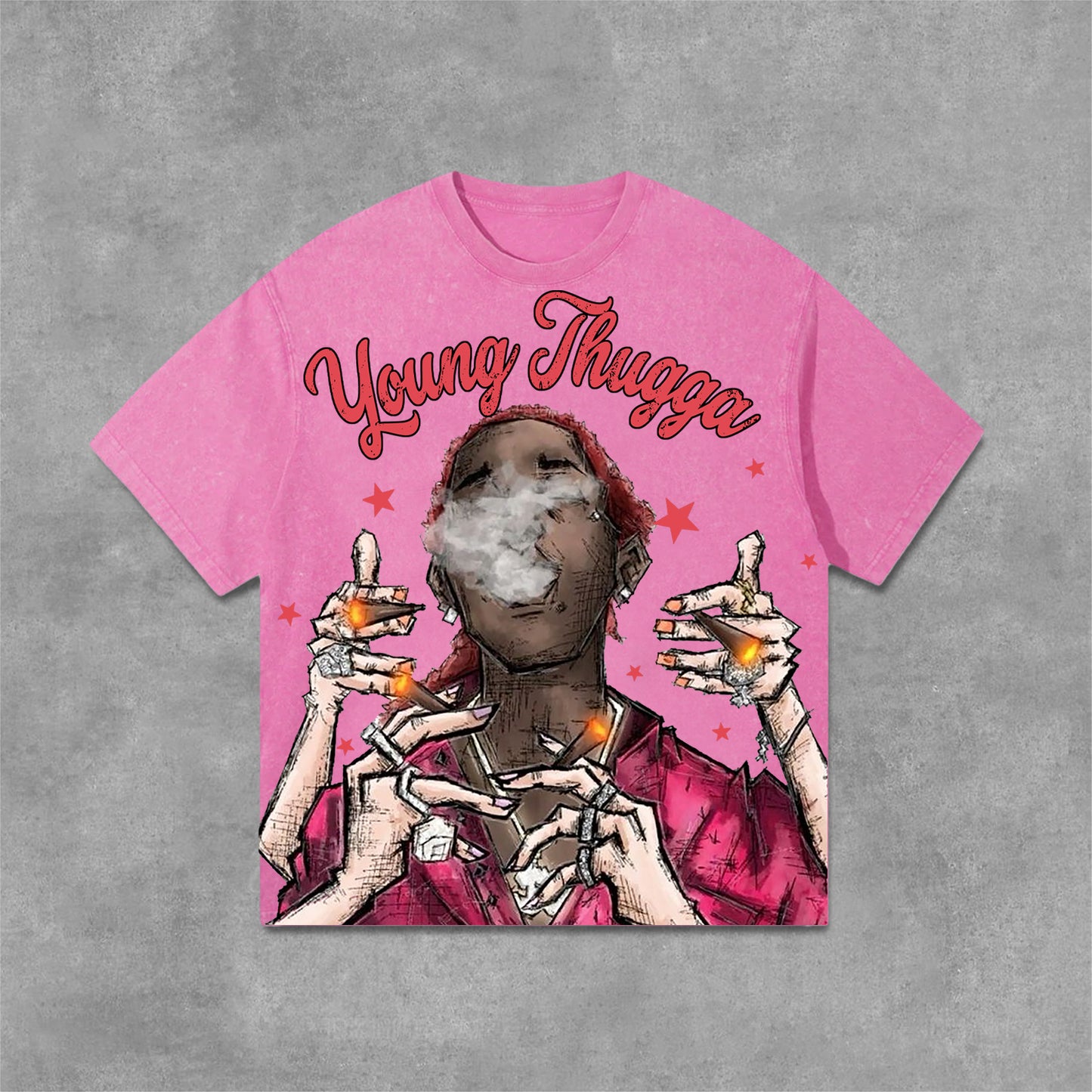 Young Thugga-Luh Lattt Graphics Print Acid Washed T-Shirt