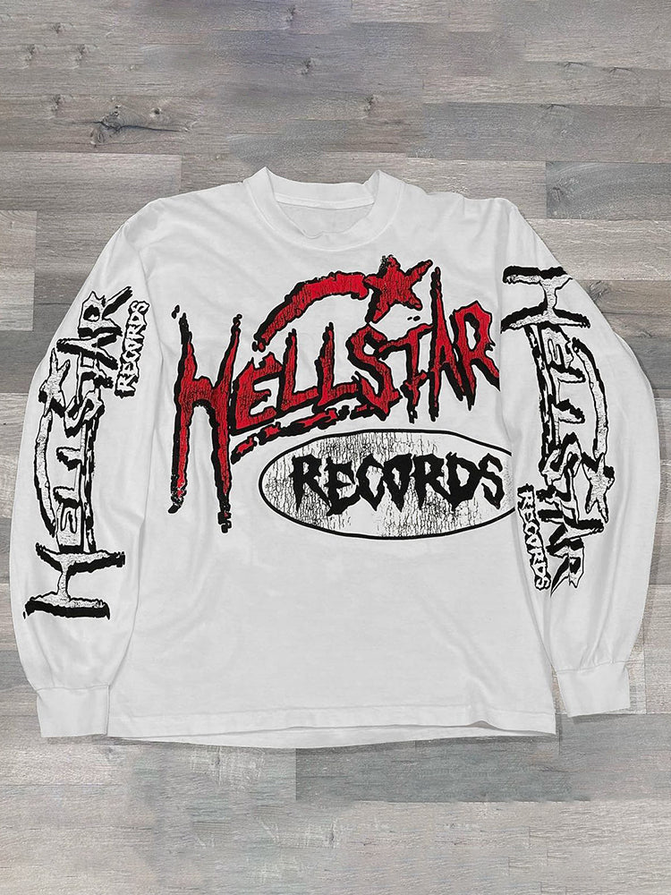 Vercoo Y2k Fashion Vintage Hellstar Graphic Long Sleeve T-Shirt