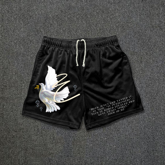 Dove Of Peace Print Mesh Shorts