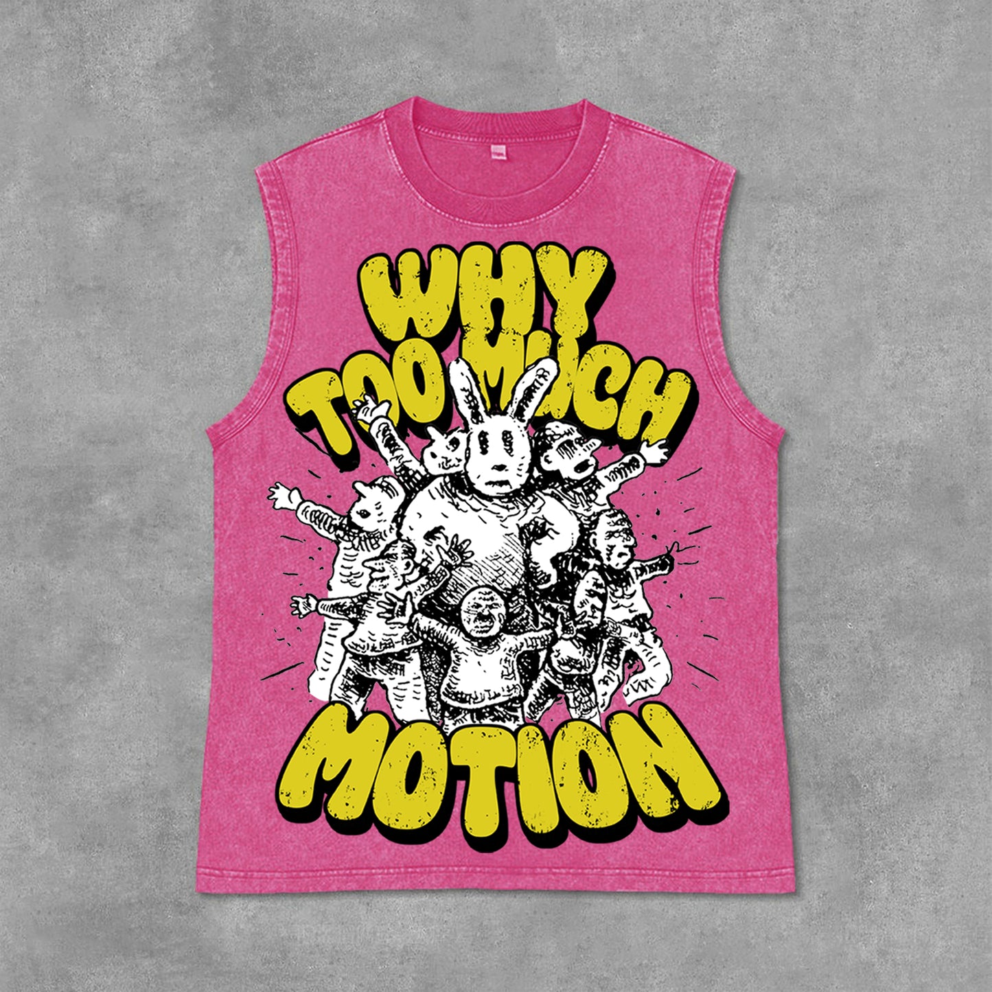 Vintage Why Too Much Motion Graphic Print Acid Washed Sleeveless Tank Top