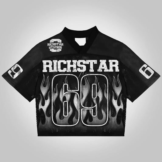 Vercoo Vintage Rich Star No 69 Graphics Blokecore Blokette V-Neck T-Shirt