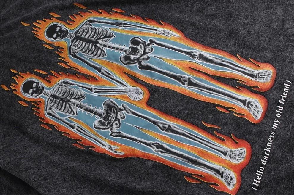 Vintage Flames Skeleton Couple Long Sleeve T-Shirt