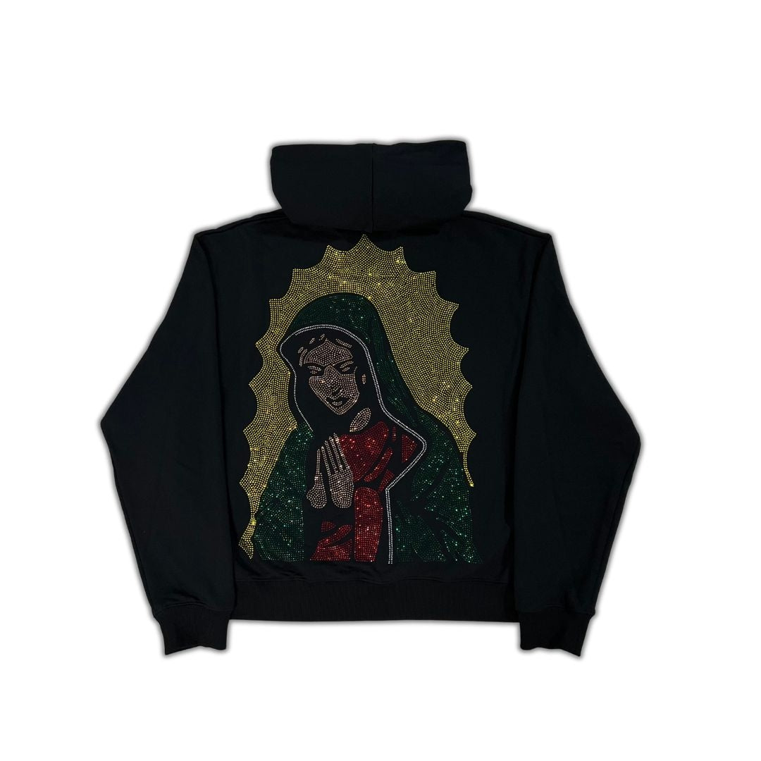 Vercoo Virgencita Rhinestone Pattern Hoodie