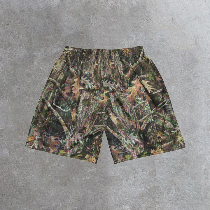 Vintage Stylish Camo Trunk Graphic Casual Street Mesh Shorts