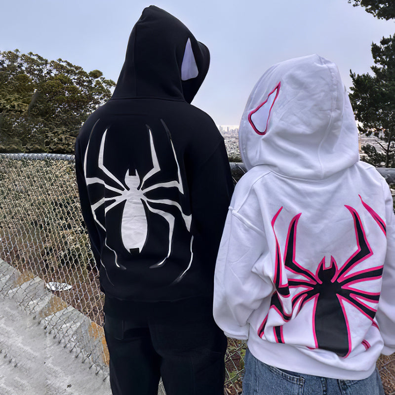 Vercoo Y2k Spider Print Graphic Couple Pullover Hoodie