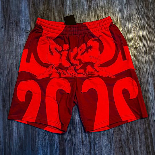 Vintage Street Patchwork Graphics Drawstring Shorts