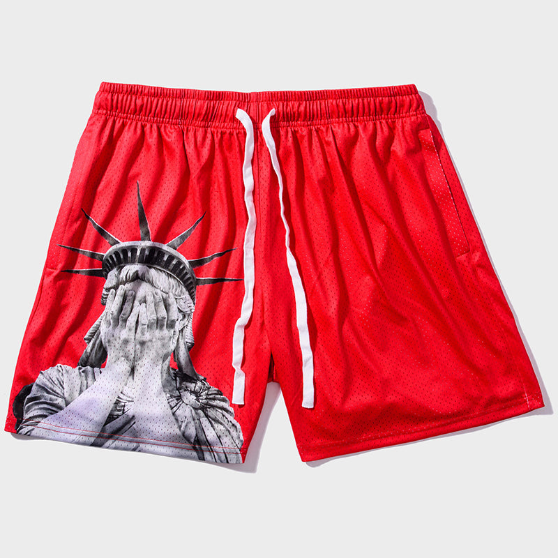 Crying Statue Of Liberty Print Graphic Men's Mesh Shorts