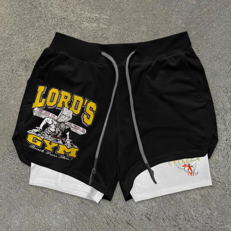 Lord's Gym Print Double Layer Drawstring Gym Shorts