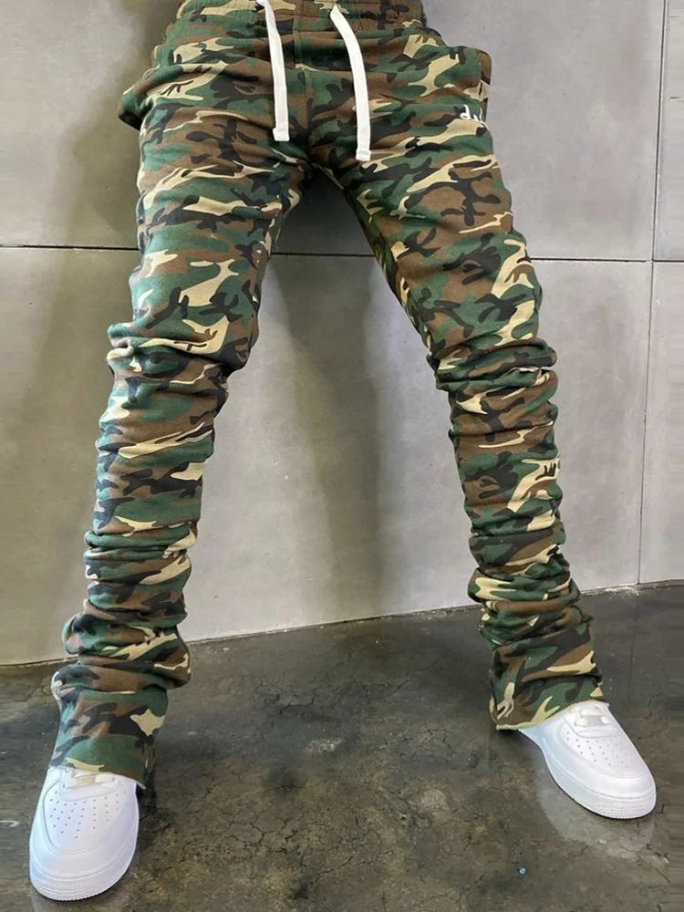 Vintage Street Camo Drawstring Stacked Pants