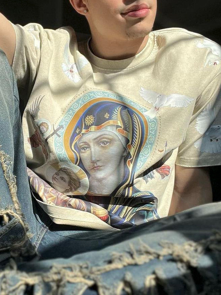 Vercoo Vintage Unisex Madonna And Child Graphic Cotton T-Shirt