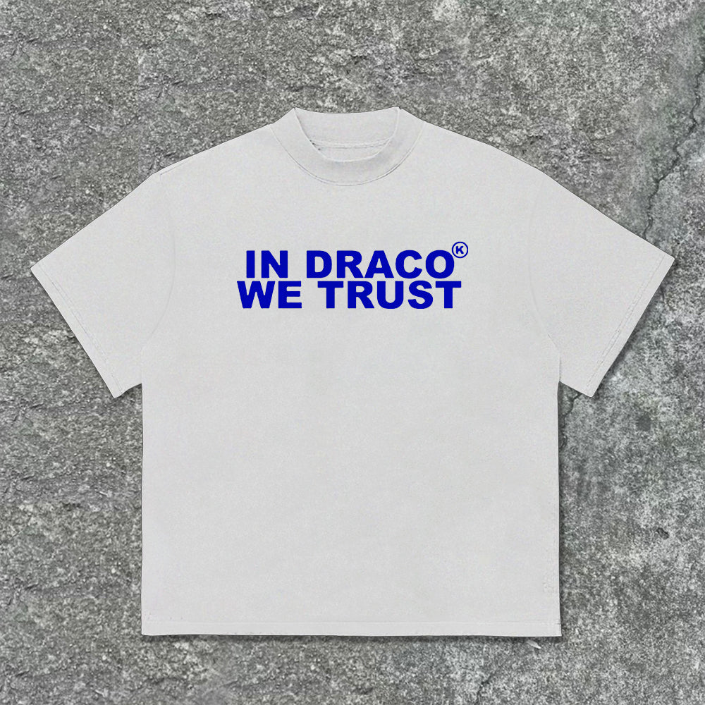 Vintage In Draco We Trust Graphic Cotton T-Shirt