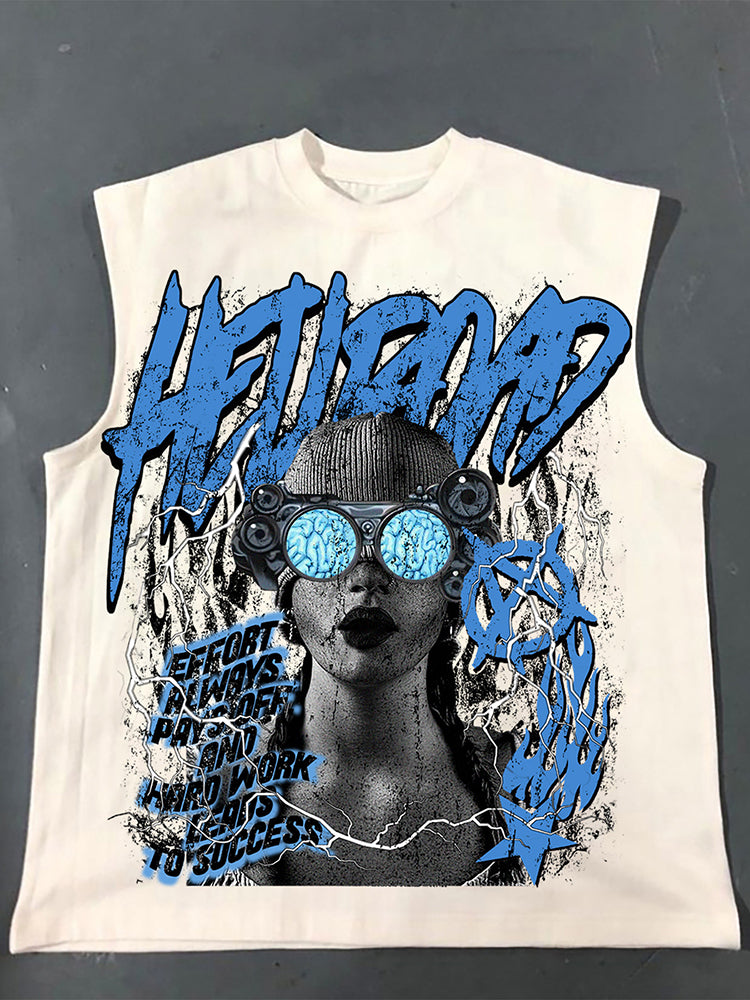 Hell Road Retro Fun Portrait Print Cotton Tank Top