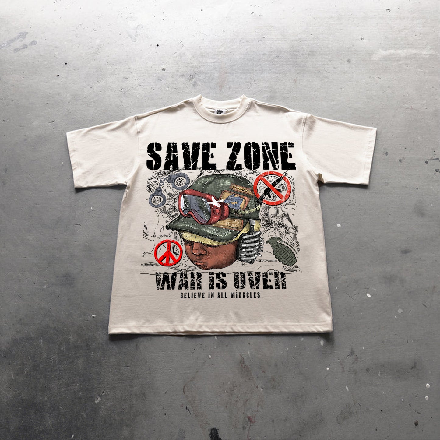 Vercoo War Is Over Flame Boy Graphic Print Cotton T-Shirt