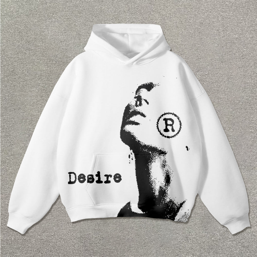 Vercoo Vintage Portrait Desire Graphic Pocket Hoodie