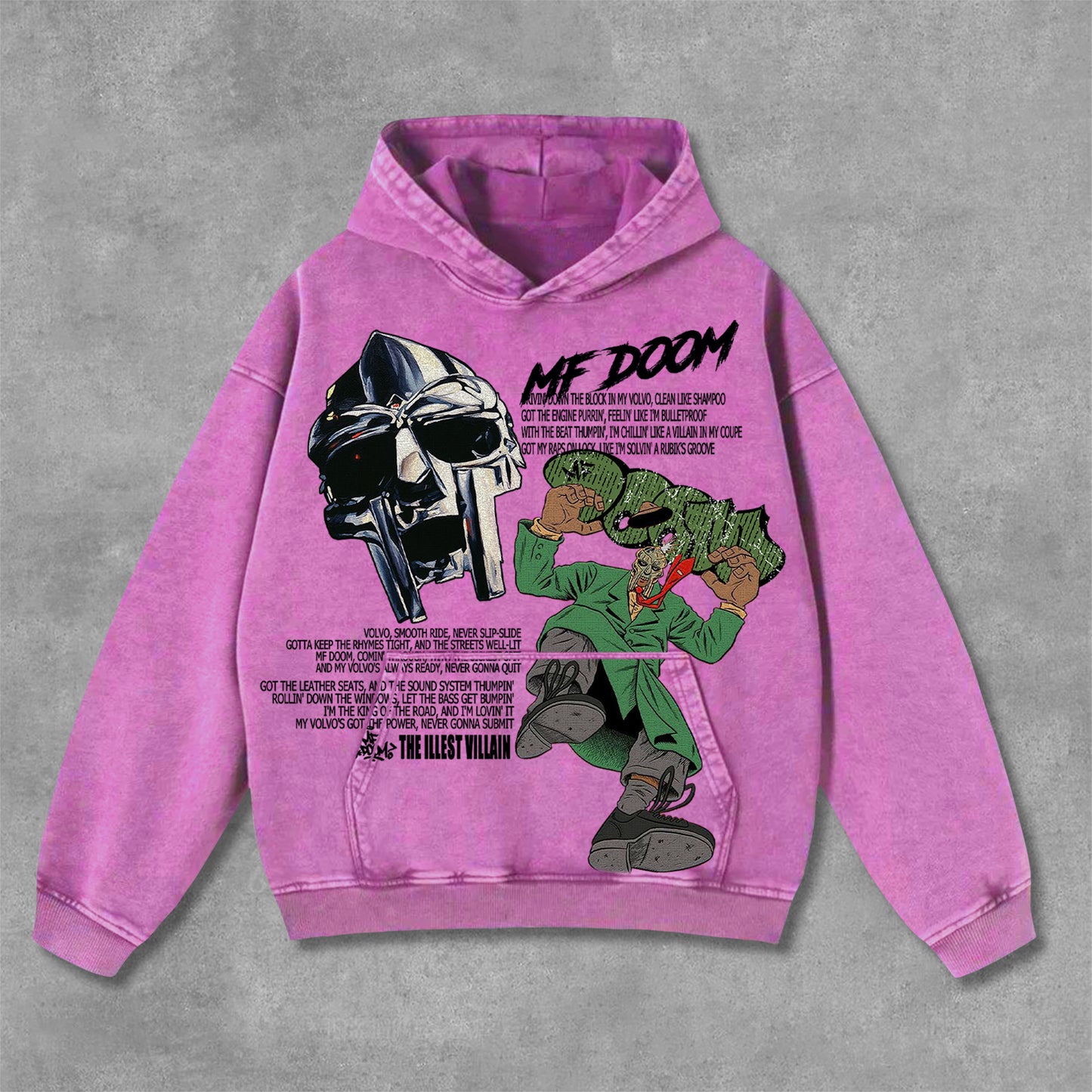 Vintage The Illest Villain Mf Doom Graphic Print Washed Distressed Pocket Hoodie