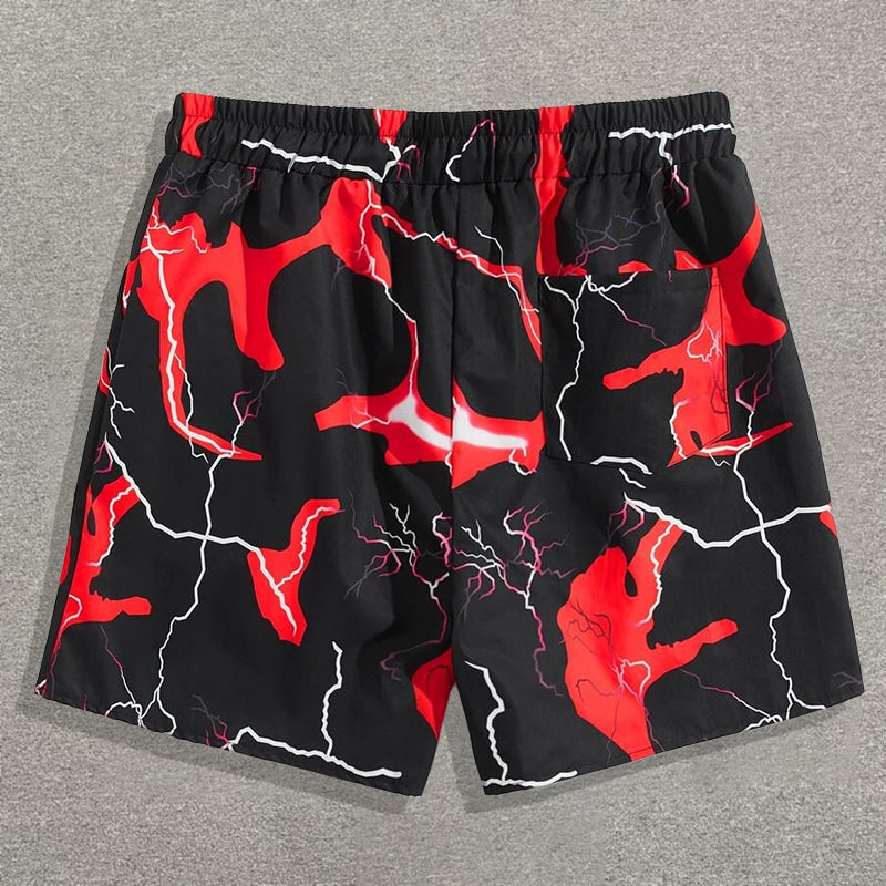 Vercoo Vintage Street Lightning Graphic Drawstring Mesh Shorts